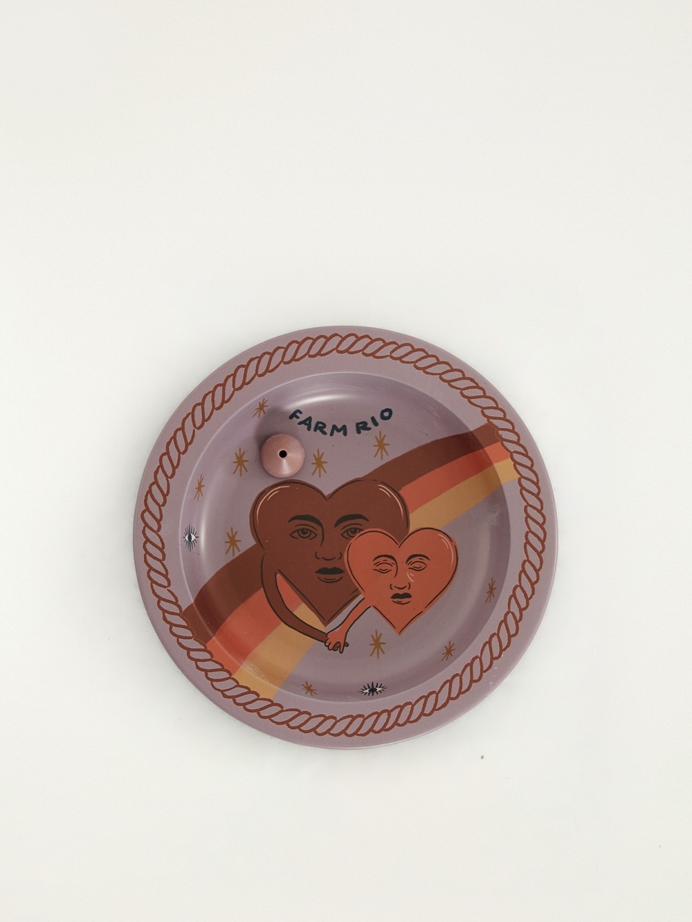 FARM Rio Lavender Plate with Brown and Orange Heart Motif Incense Plate